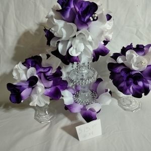 Purple and white three-piece flower vase